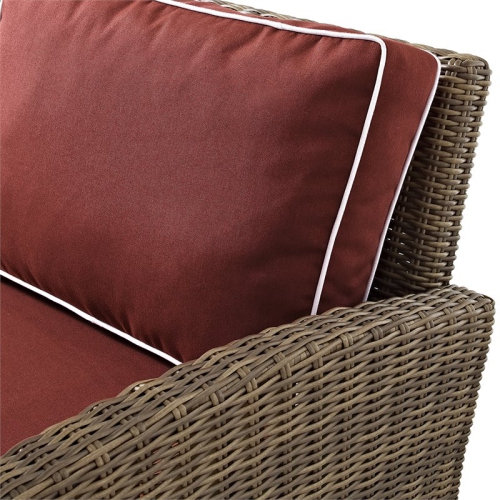 Crosley Bradenton Wicker Patio Loveseat in Brown and Sangria