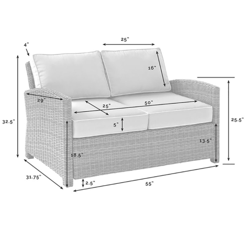 Crosley Bradenton Wicker Patio Loveseat in Brown and Sangria