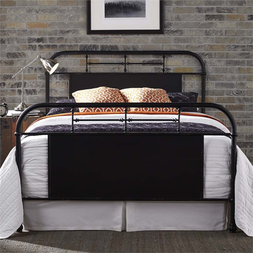 LIBERTY FURNITURE  Vintage Queen Metal Bed In Distressed In Black