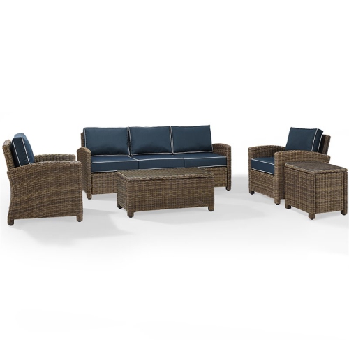 CROSLEY FURNITURE Crosley Bradenton 5 Piece Wicker Patio Sofa Set In Brown And Navy