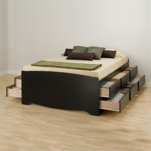 Prepac Queen Captains Platform Storage Bed in Black