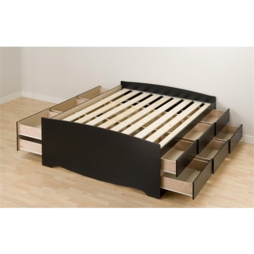 Prepac Queen Captains Platform Storage Bed in Black