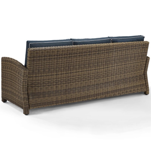 Crosley Bradenton Wicker Patio Sofa in Brown and Navy