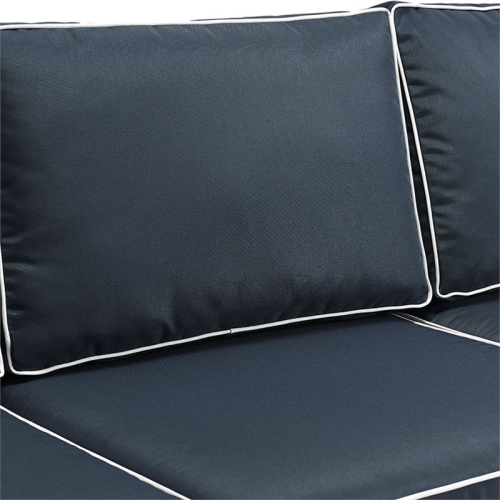 Crosley Bradenton Wicker Patio Sofa in Brown and Navy