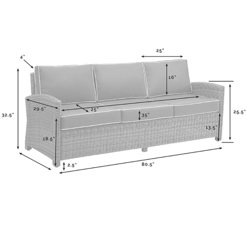 Crosley Bradenton Wicker Patio Sofa in Brown and Navy