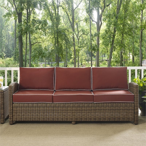 Crosley Bradenton Wicker Patio Sofa in Brown and Sangria