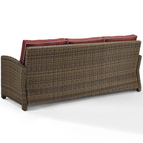 Crosley Bradenton Wicker Patio Sofa in Brown and Sangria