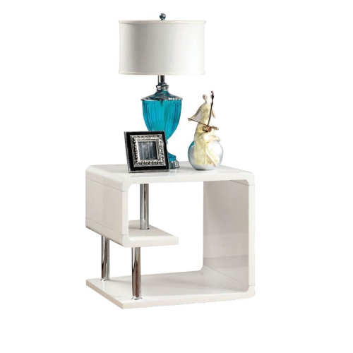 Furniture of America Lazer Geometric Wood End Table in Glossy White