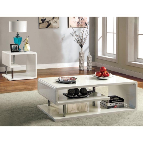 Furniture of America Lazer Geometric Wood End Table in Glossy White