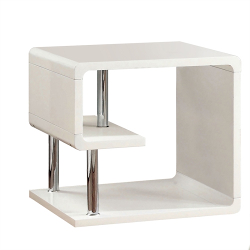 Furniture of America Lazer Geometric Wood End Table in Glossy White