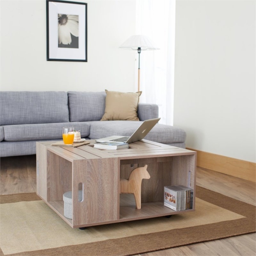 Furniture of America Conteery Wood Coffee Table with Casters in Weathered White