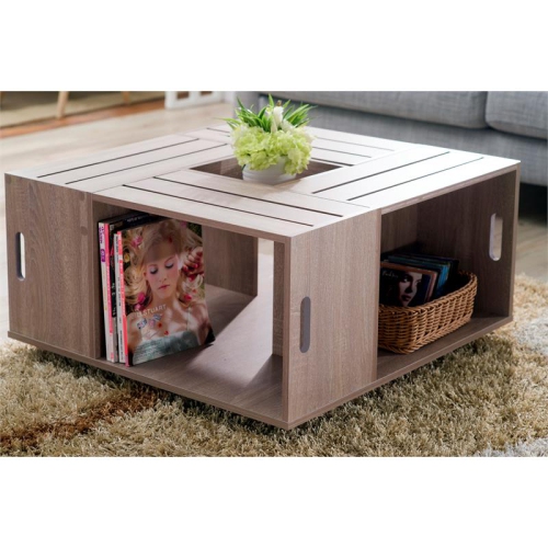 Furniture of America Conteery Wood Coffee Table with Casters in Weathered White