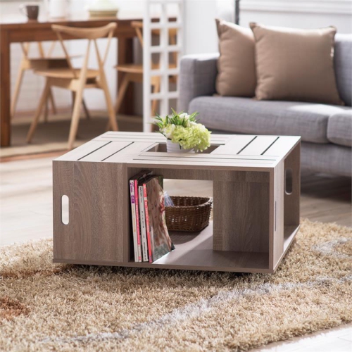 Furniture of America Conteery Wood Coffee Table with Casters in Weathered White
