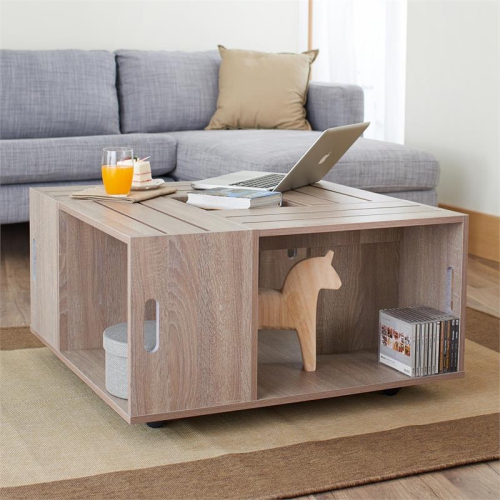 Furniture of America Conteery Wood Coffee Table with Casters in Weathered White