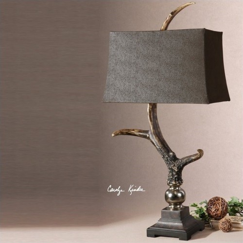 Uttermost Stag Horn Dark Shade Table Lamp in Burnished Bone Ivory