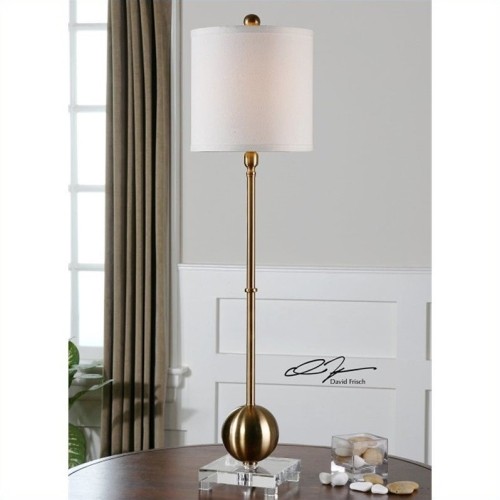 Uttermost Laton Metal with White Shade Buffet Lamp in Brushed Brass