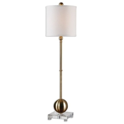 Uttermost Laton Metal with White Shade Buffet Lamp in Brushed Brass