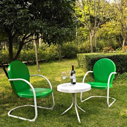 CROSLEY FURNITURE Crosley Griffith 3 Piece Metal Patio Conversation Set In Grasshopper Green