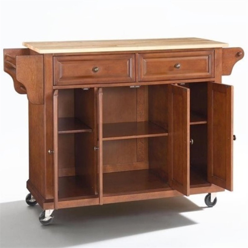 Crosley Natural Wood Top Kitchen Cart in Cherry