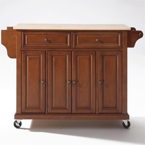 Crosley Natural Wood Top Kitchen Cart in Cherry