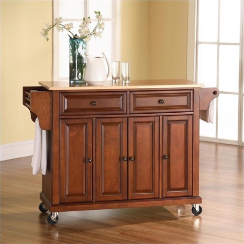 Crosley Natural Wood Top Kitchen Cart in Cherry
