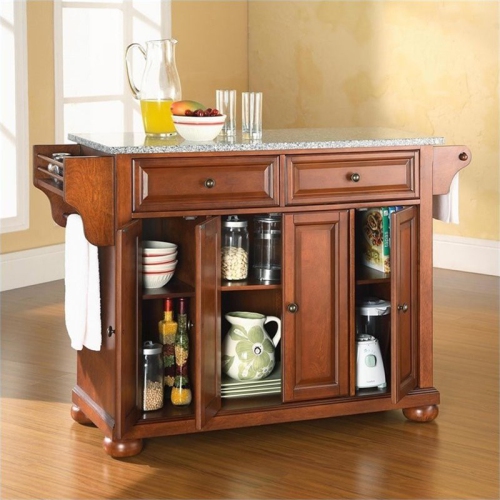 Crosley Alexandria Gray Granite Top Kitchen Island in Cherry