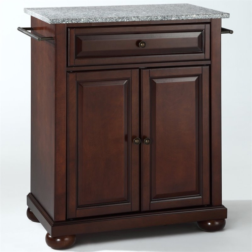 CROSLEY FURNITURE  Alexandria Granite Top Portable Kitchen Island In Mahogany In Gray