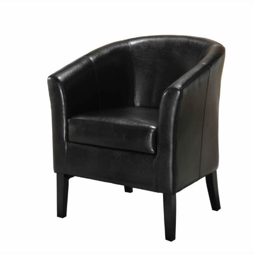 LINON  Simon Faux Leather Barrel Accent Chair In Black