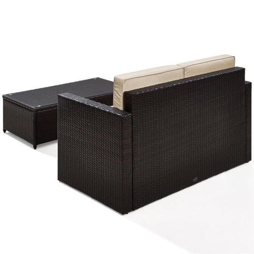 Crosley Palm Harbor 2 Piece Wicker Patio Sofa Set in Brown and Sand