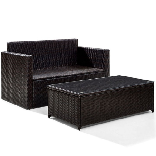 Crosley Palm Harbor 2 Piece Wicker Patio Sofa Set in Brown and Sand