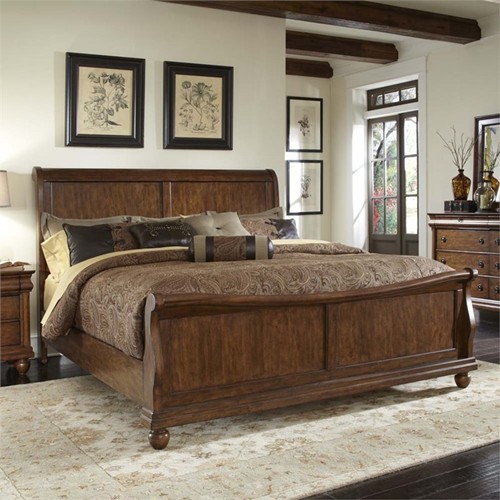 Liberty Furniture Rustic Traditions Queen Sleigh Bed in Rustic Cherry