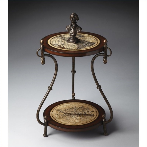 BUTLER SPECIALTY  Heritage Round Fossil Stone Map Accent Table