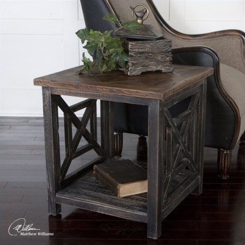 UTTERMOST  Spiro Reclaimed Fir Wood End Table In Brushed Black