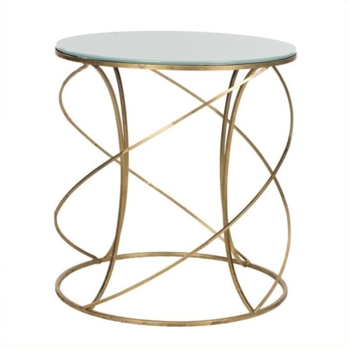 SAFAVIEH  Cagney Iron And Glass Accent Table In Gold And White