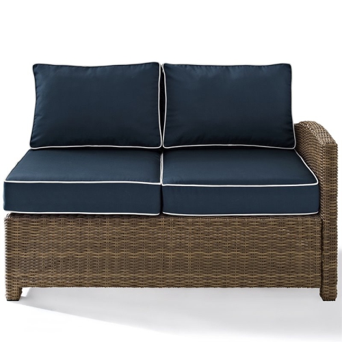 Crosley Bradenton Wicker Right Arm Patio Loveseat in Brown and Navy
