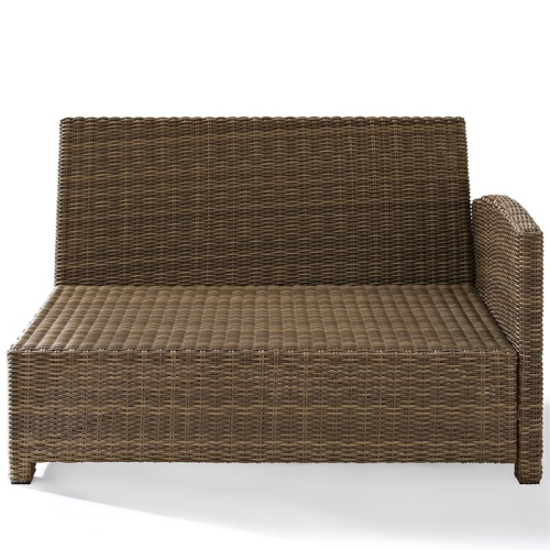 Crosley Bradenton Wicker Right Arm Patio Loveseat in Brown and Navy