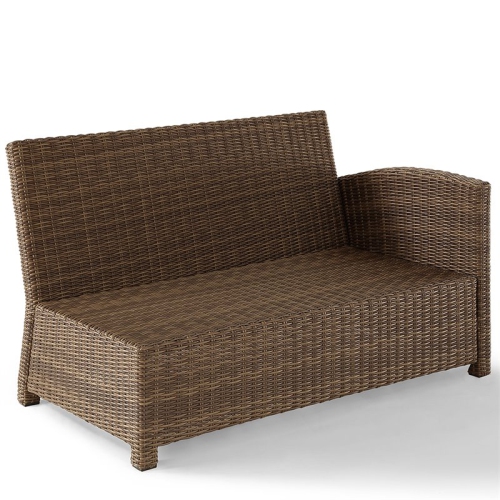 Crosley Bradenton Wicker Right Arm Patio Loveseat in Brown and Navy