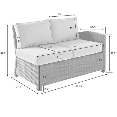 Crosley Bradenton Wicker Right Arm Patio Loveseat in Brown and Navy