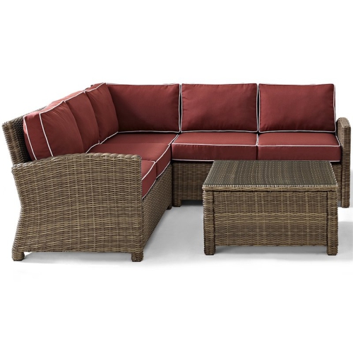 Crosley Bradenton 4 Piece Wicker Patio Sectional Set in Brown and Sangria