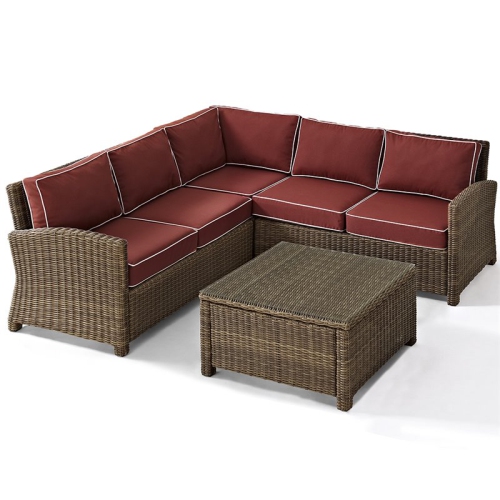 Crosley Bradenton 4 Piece Wicker Patio Sectional Set in Brown and Sangria