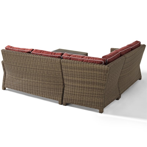 Crosley Bradenton 4 Piece Wicker Patio Sectional Set in Brown and Sangria