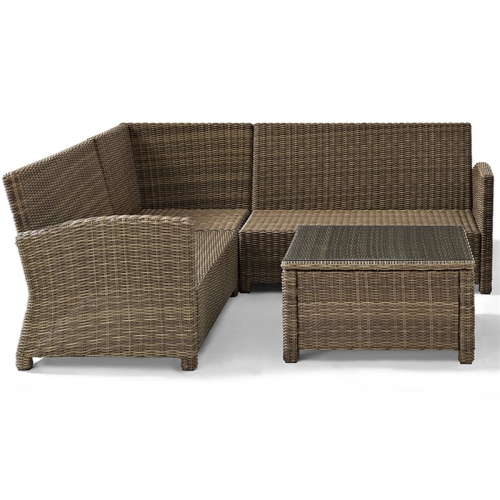 Crosley Bradenton 4 Piece Wicker Patio Sectional Set in Brown and Sangria