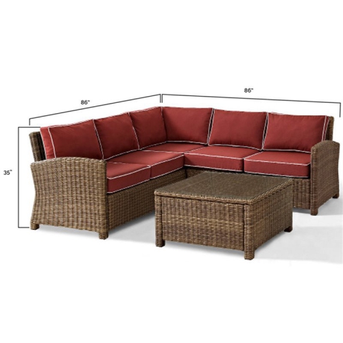 Crosley Bradenton 4 Piece Wicker Patio Sectional Set in Brown and Sangria