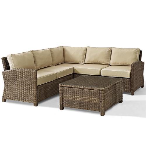 CROSLEY FURNITURE Crosley Bradenton 4 Piece Wicker Patio Sectional Set In Brown And Sand