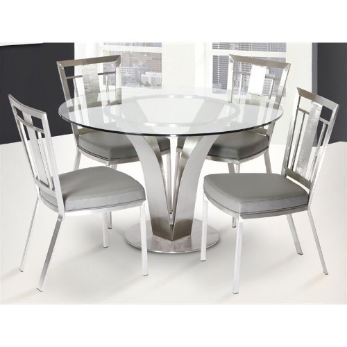 Armen Living Cleo Faux Leather Steel Dining Chair in Gray