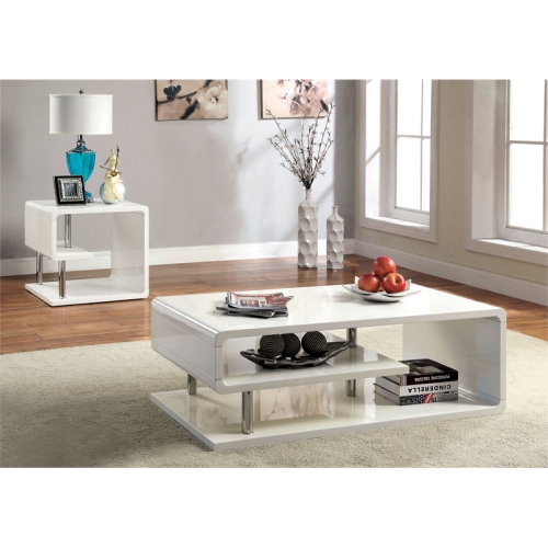 Furniture of America Lazer Geometric Wood Coffee Table in Glossy White