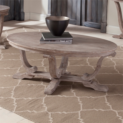 Liberty Furniture Greystone Mill Light Gray Wood Oval Cocktail Table