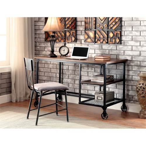 FURNITURE OF AMERICA  Amtex Metal Computer Desk With Casters In Antique In Black