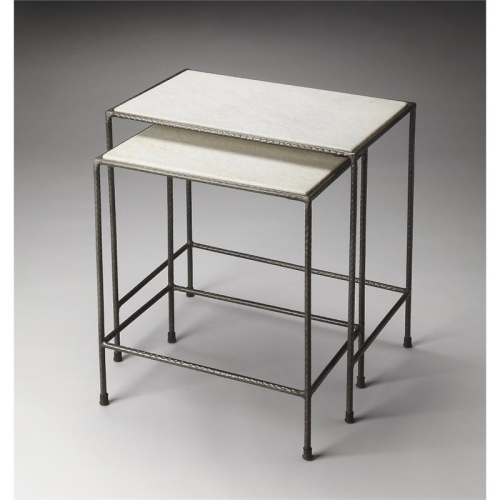 BUTLER SPECIALTY  Company Carrara Marble Set Of 2 Nesting Tables - Black / White