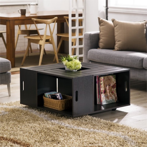 Furniture of America Conteery Wood Coffee Table with Casters in Espresso